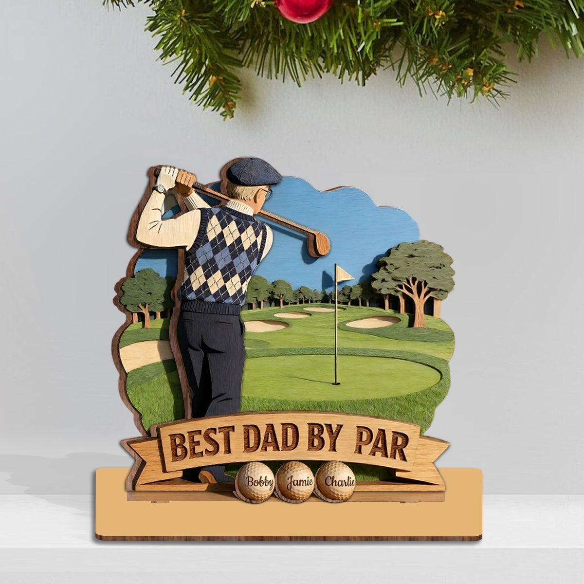 Best Dad By Par - Personalized Father 3 Layered Big Freestanding