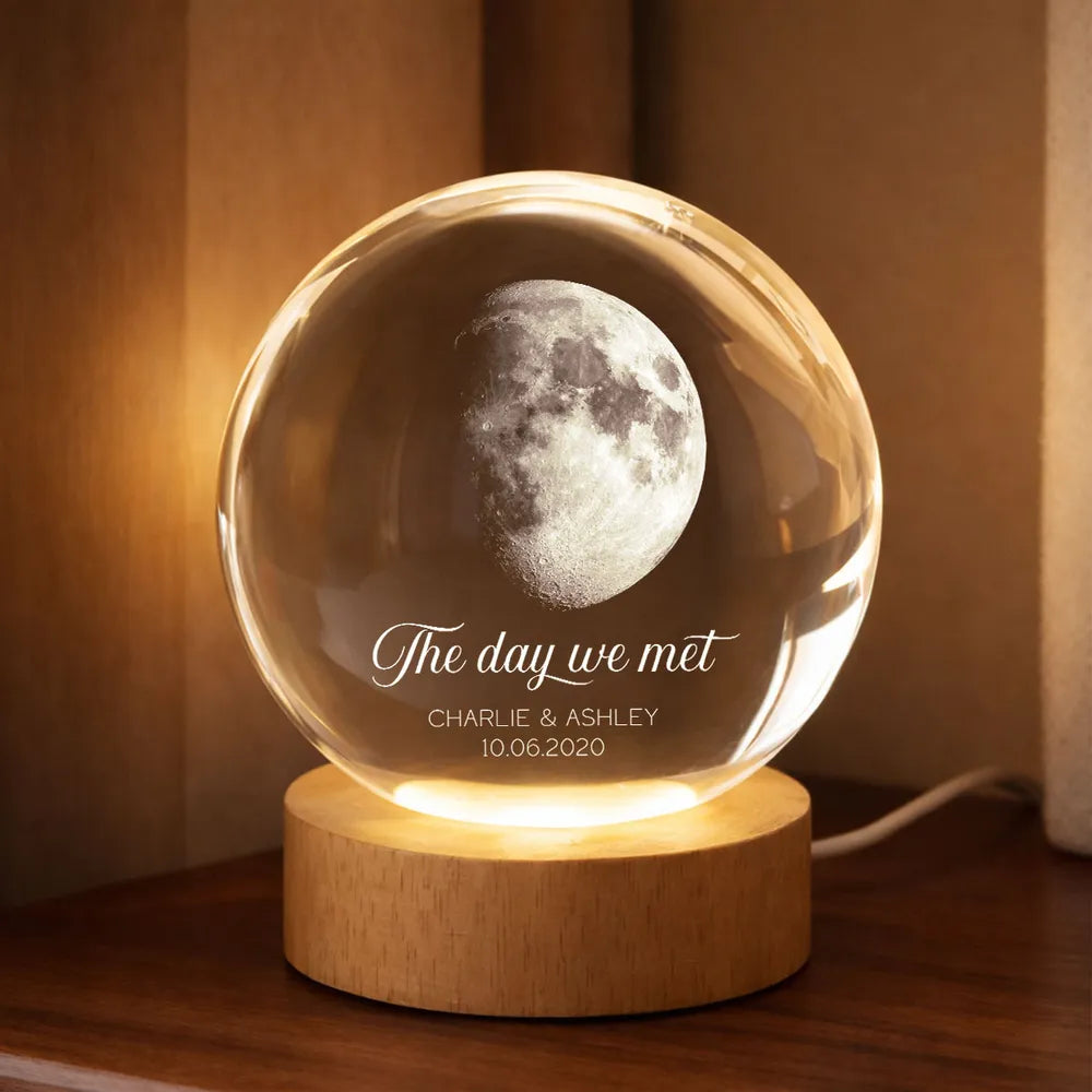 Globe Lamp Personalized The Day We Met Moon Light, Cozy Anniversary Keepsake, Unique Gift for Him or Her