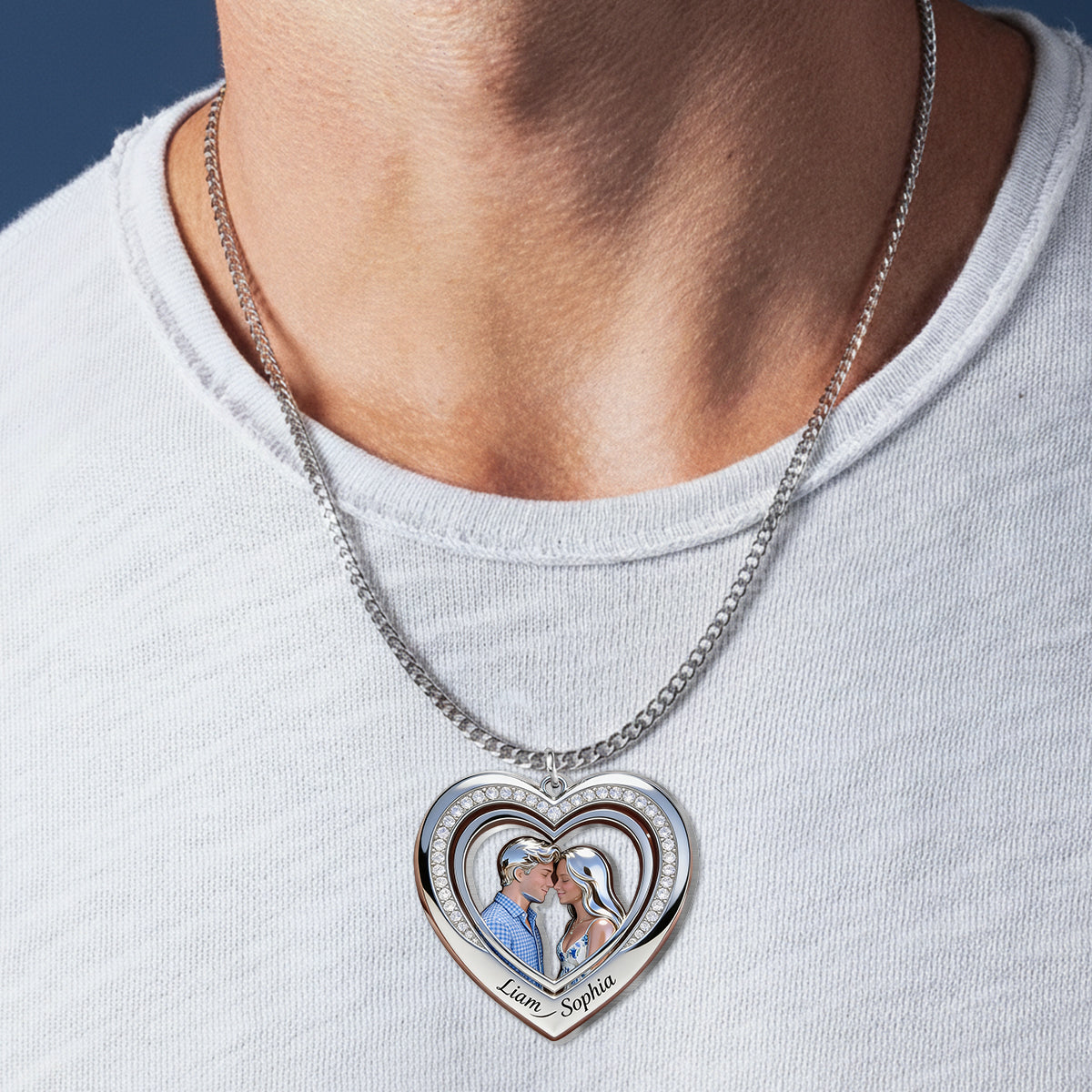 Forever & Always Heart - Couple Shaped Metal Pendant Necklace