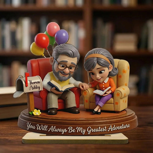 Personalized 2-Layer Wooden Plaque Reading Couple Scene With Greatest Adventure Quote - Unique Anniversary Gift For Husband Or Wife