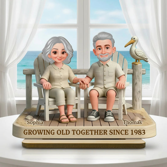 Personalized 2-Layer Wooden Plaque Beach Chair Couple Scene, Unique Anniversary Gift for Husband or Wife, Heartwarming Keepsake
