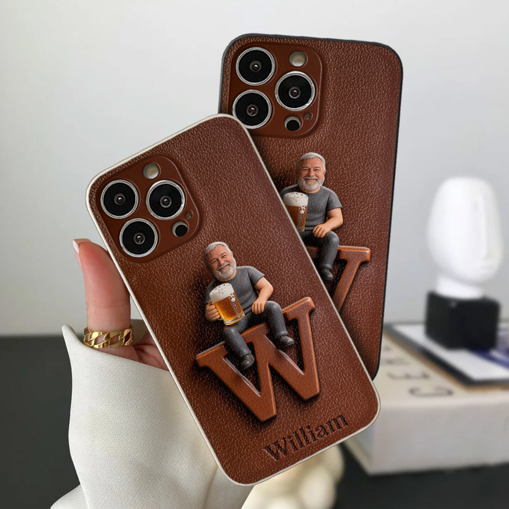 Custom Any Photo - Personalized Beer 3D Embossed Leather Phone Case