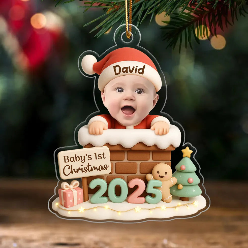 Personalized Baby's First Christmas Ornament with Photo Design