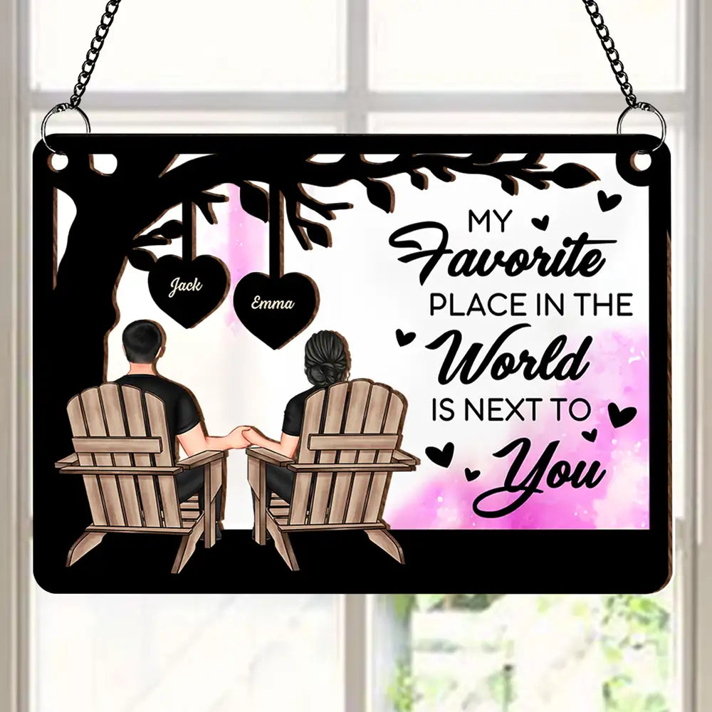 Always by Your Side - Custom "My Favorite Place in the World is Next to You" Wood and Acrylic Layered Ornament, Perfect for Couples