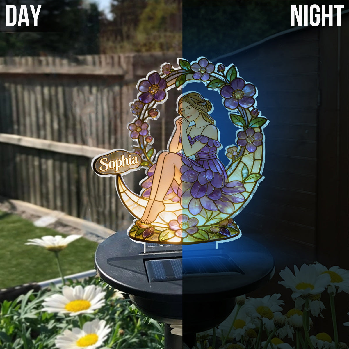 Custom From Photo - Personalized Birth Month Flower Garden Solar Light