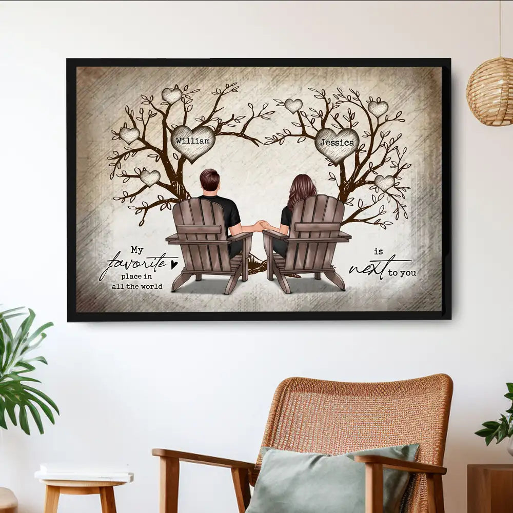 Personalized Tree Themed Poster - My Favorite Place Is Next to You - Custom Romantic Gift for Couples, Anniversary, Valentine’s Day