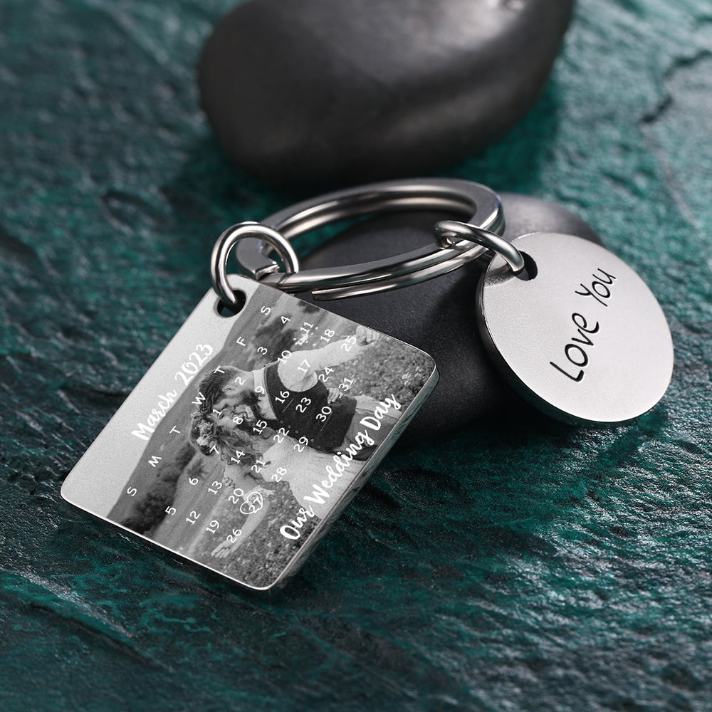 Custom Photo Calendar For Family, Couple, Besties Square Photo Calendar Keychain - gift for anyone, dog lover, cat lover, who lost a loved one - Personalized Keychain