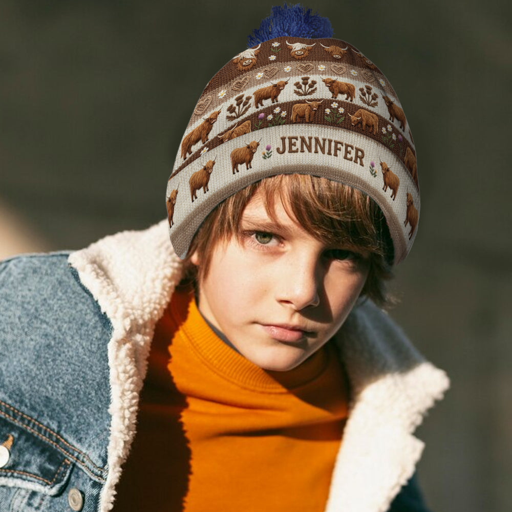 Farm Life - Personalized Highland Cow Beanie Hat