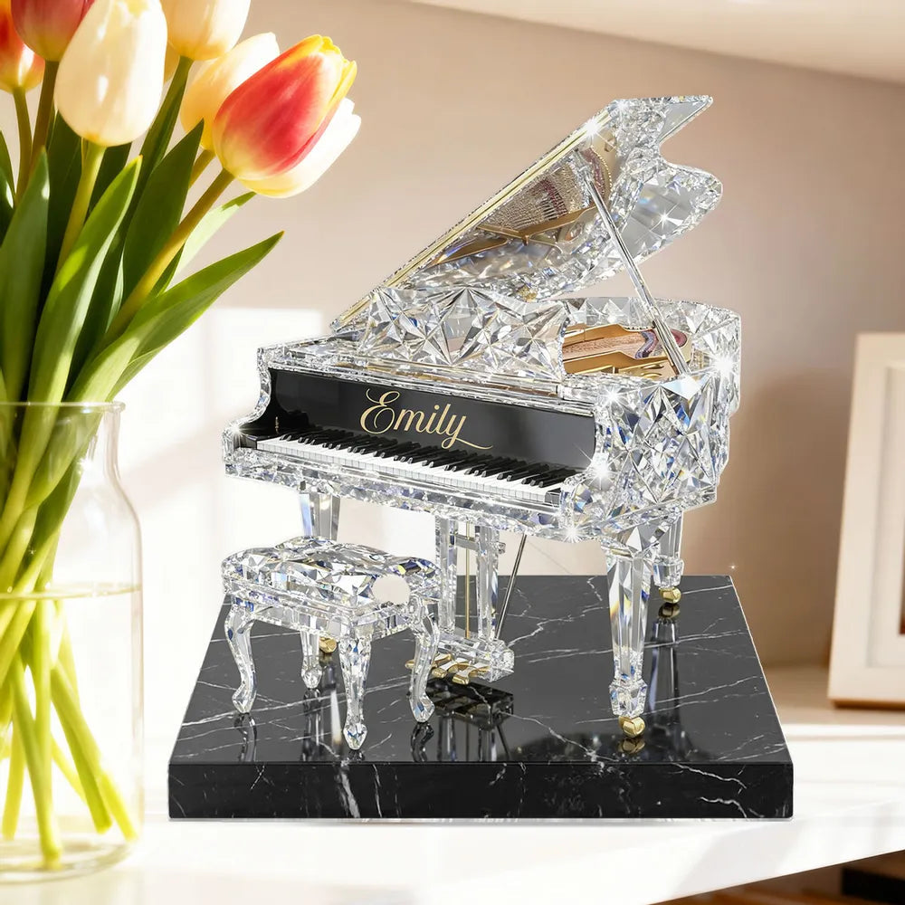 Shaped Acrylic Block Plaque with Sparkling Grand Piano Design, Personalized Keepsake for a Music Lover, Creative Gift