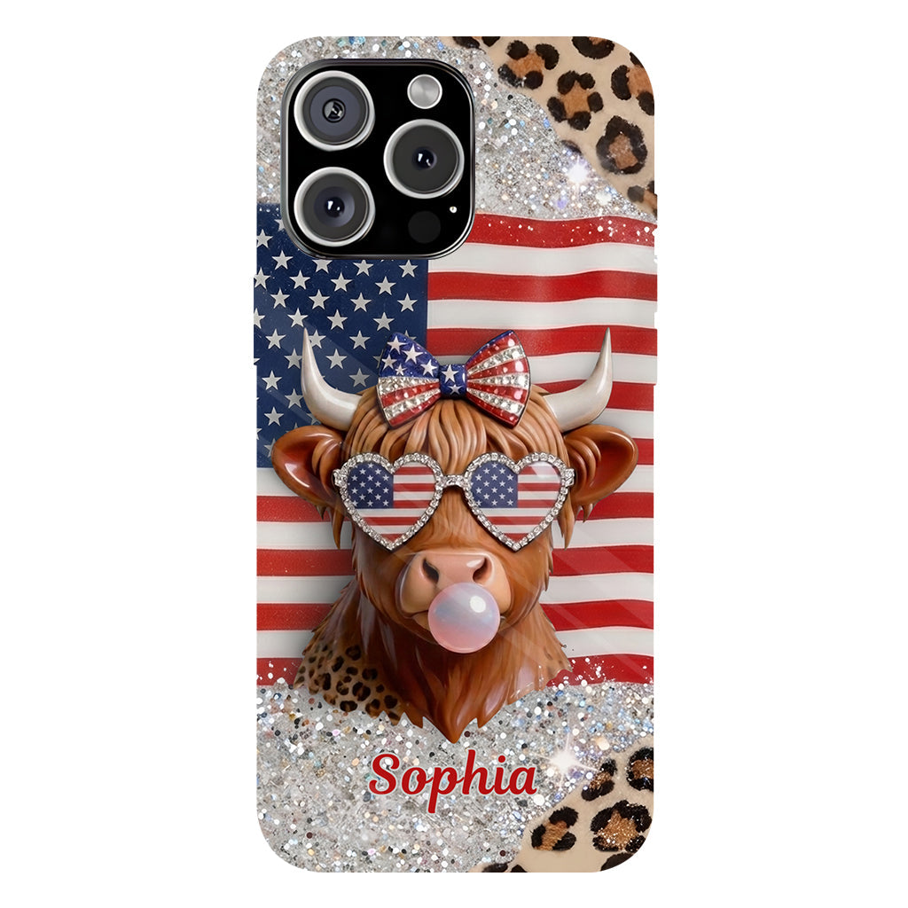 Highland Cow Patriotic - Personalized Highland Cow Full Print Phone Case & Phone Grip