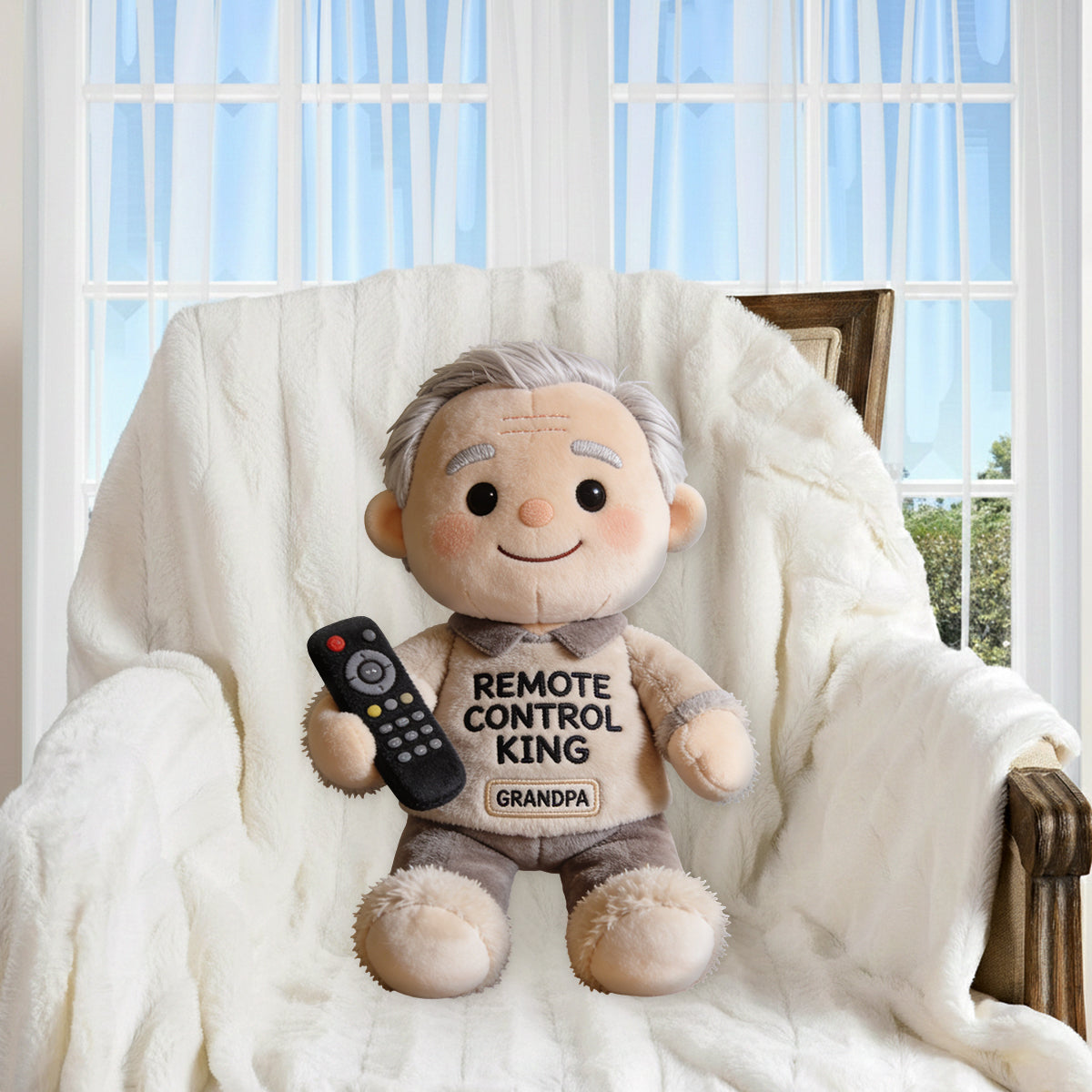 Funny Dad Papa Gift - Remote Control King - Personalized Father Premium Faux Fur Pillow