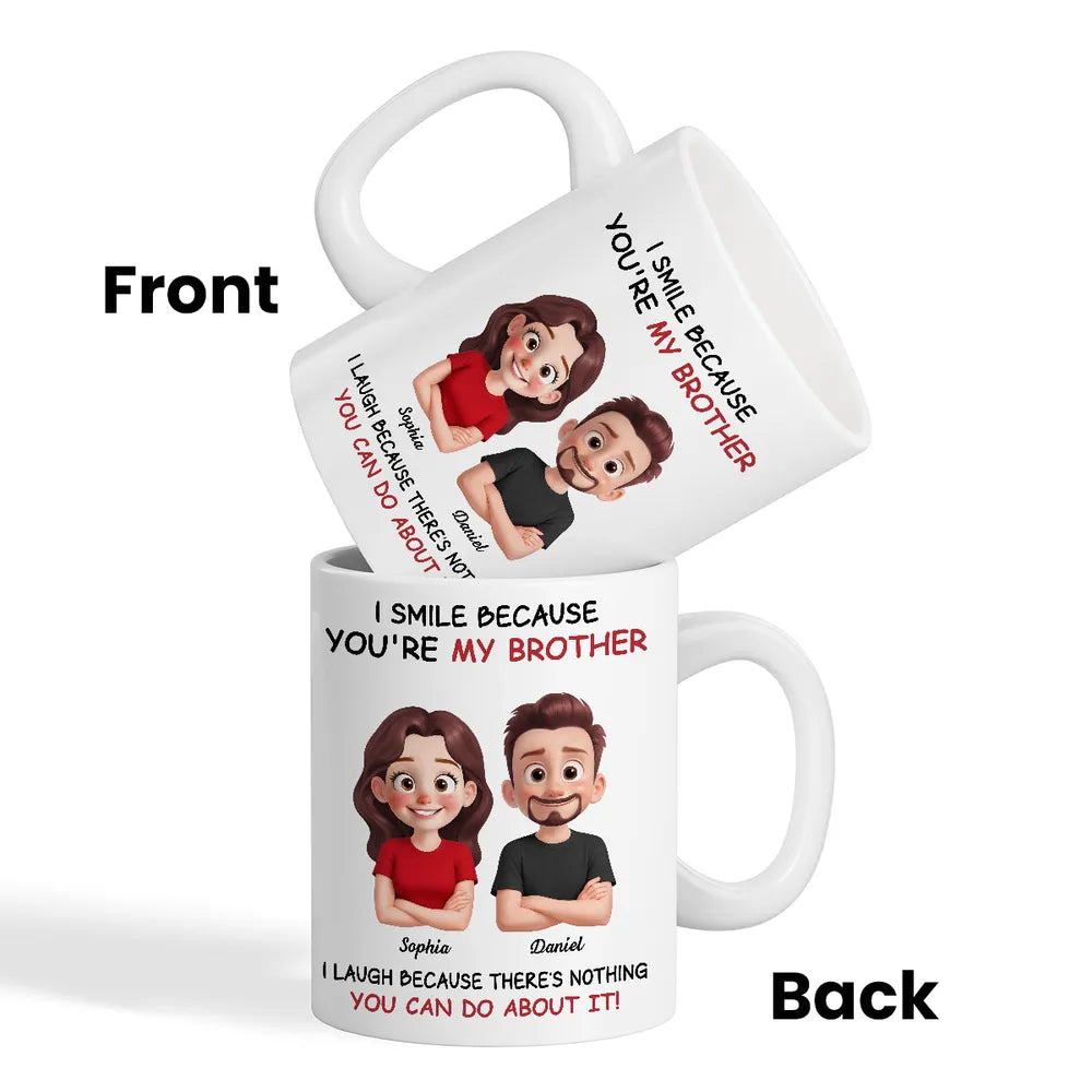 Funny Sibling White Ceramic Mug – Personalized Brother & Sister Cartoon, Playful Quote, Creative Gift for Coworker or Family