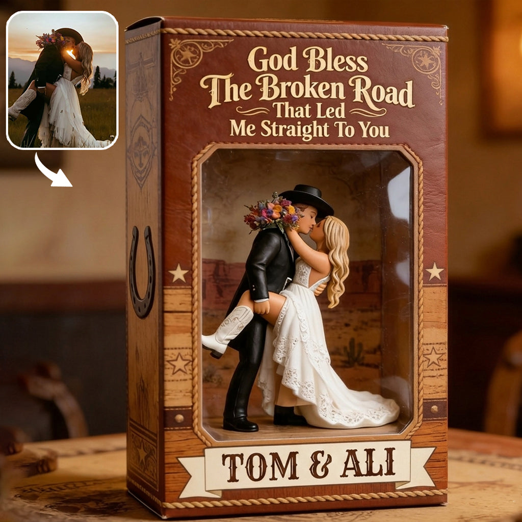 Cowboy & Cowgirl Couple, Western House Decoration, God Bless The Broken Road - Personalized Western Outfit Custom Shaped Acrylic Plaque