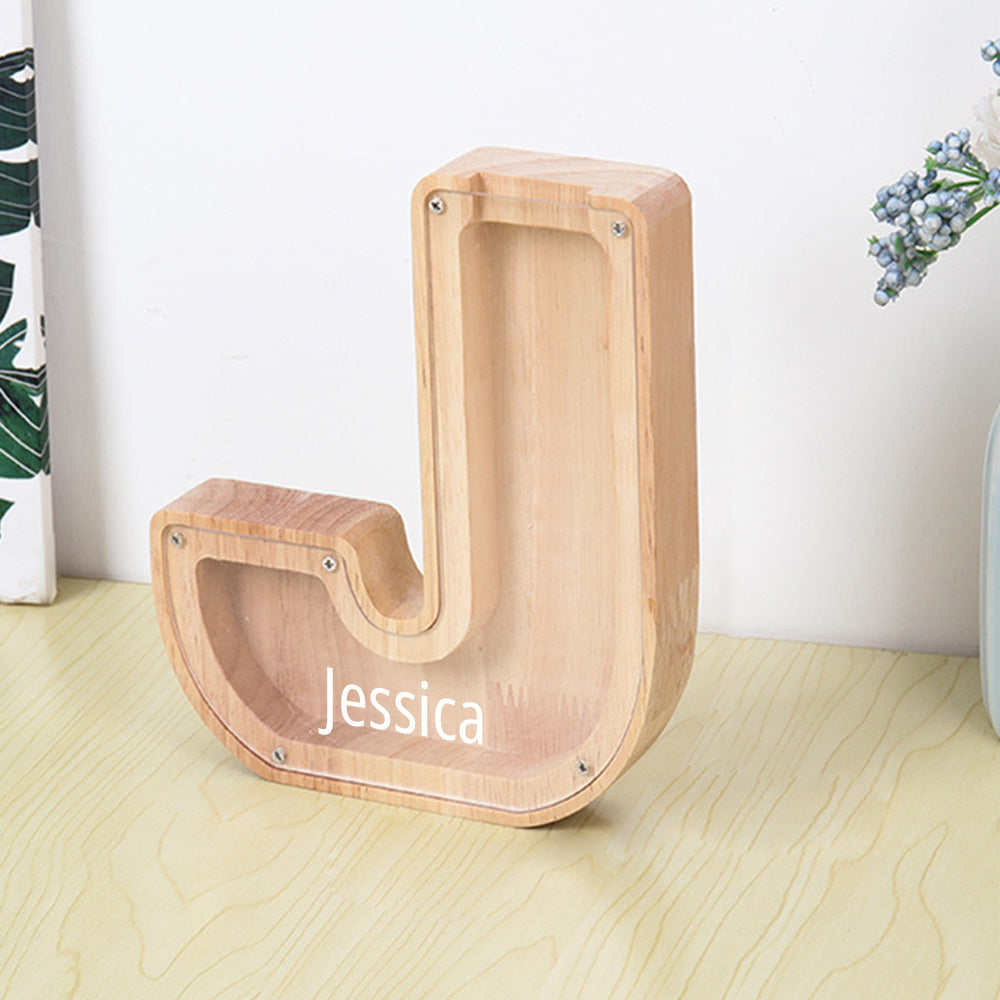 Custom Initial And Name - Personalized Letter And Name Light Wooden Piggy Bank