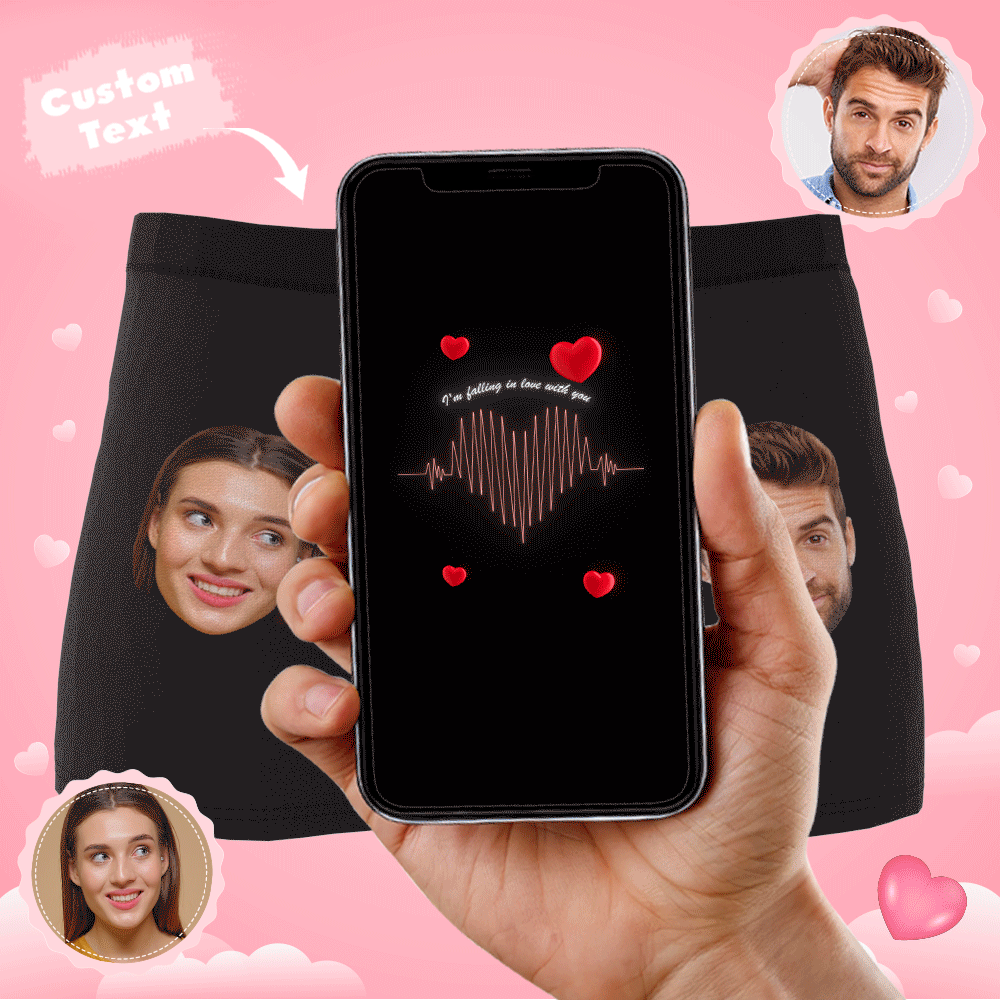 Custom Photo Boxer Electrocardiogram AR View - Personalized Couple Men's boxer briefs