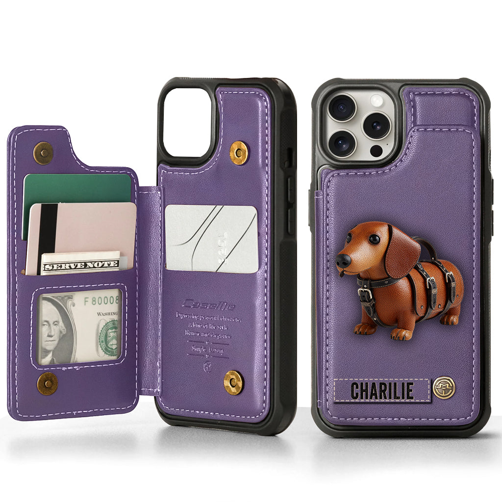 Cute Dachshund - Personalized Dog Wallet Phone Case