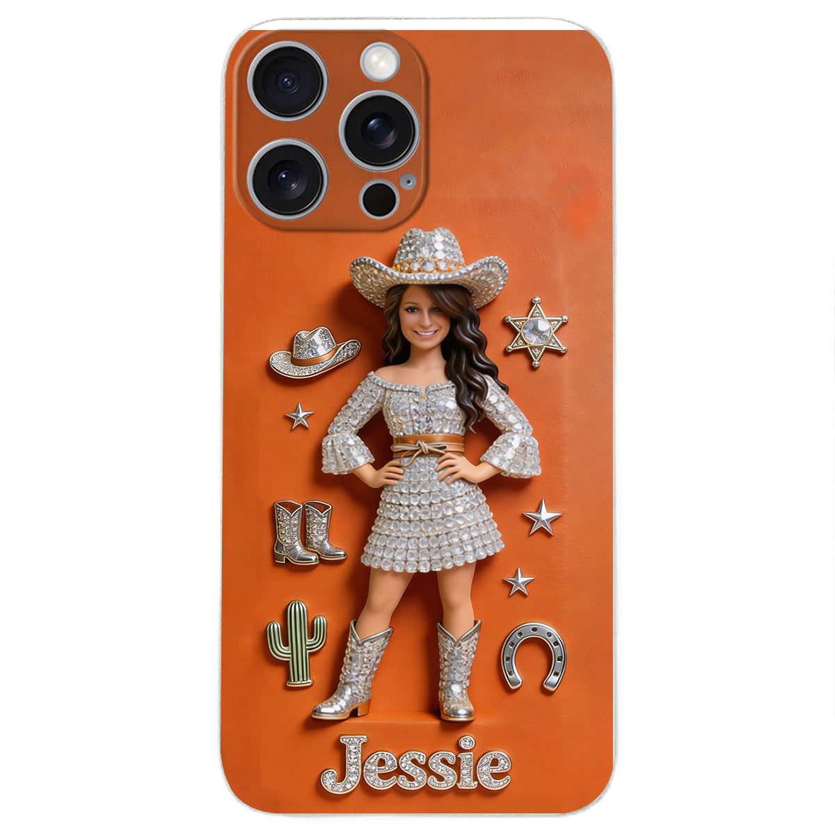 Cowgirl Spirit - Personalized Cowgirl 3D Embossed Leather Phone Case