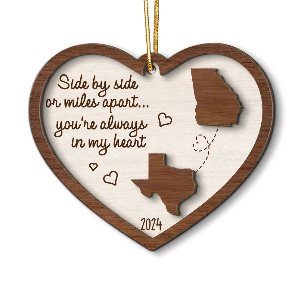 Heart-Shaped Wooden Ornament, Long-Distance Connection Keepsake for Christmas Tree, Warm and Meaningful Gift of Togetherness
