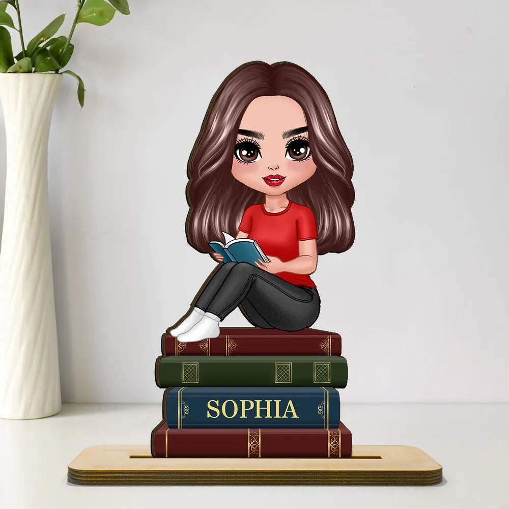 Wooden Plaque Reader Figurine, Book-Themed Decor Accent, Cozy Reading Vibe, Perfect Gift for Book Lovers