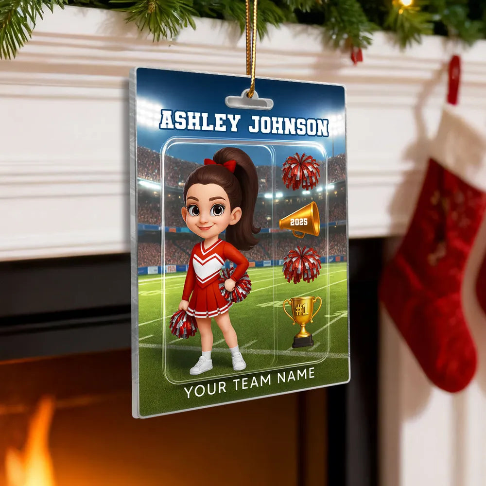 Cheerleader Acrylic Ornament, Custom Team Spirit Stadium Design, Festive Tree Decor, Unique Gift for Daughter or Sports Fan