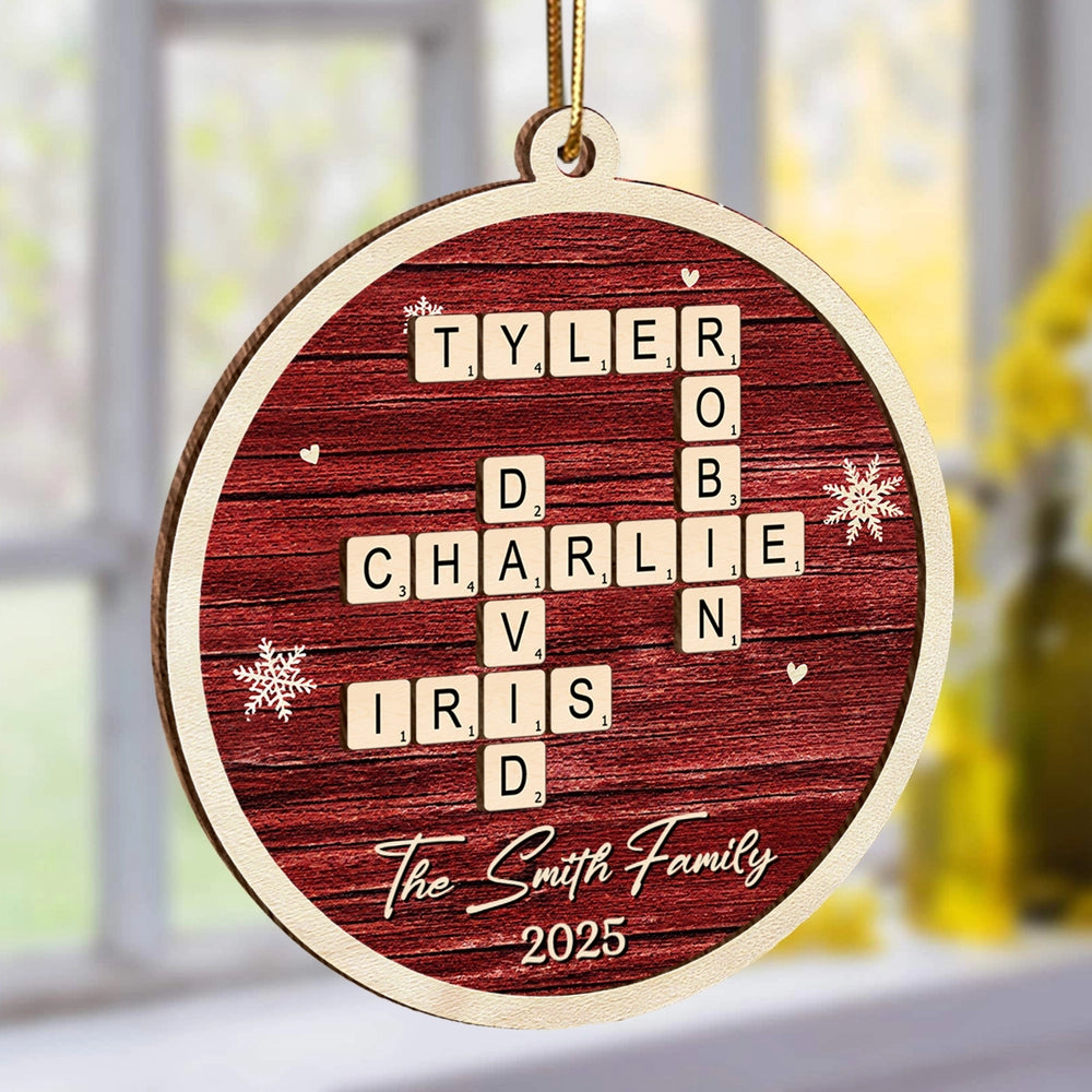 Family 2-Layer Wooden Ornament – Personalized Crossword Puzzle Design, Clear and Collectible Holiday Gift