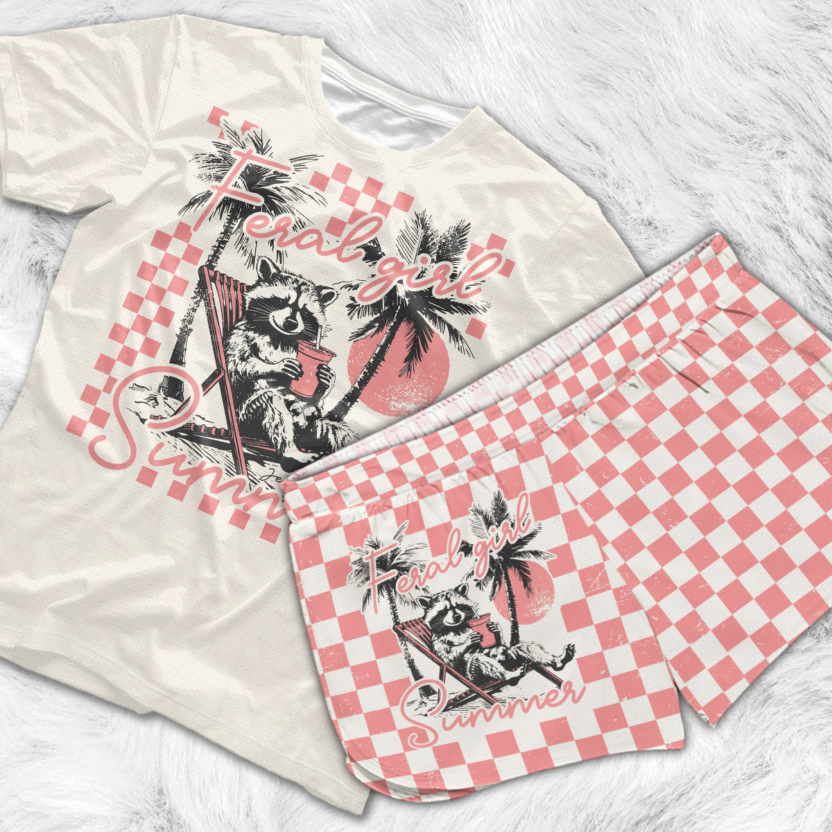 Feral Girl Summer - Personalized Raccoon All Over Shirt & Women Shorts