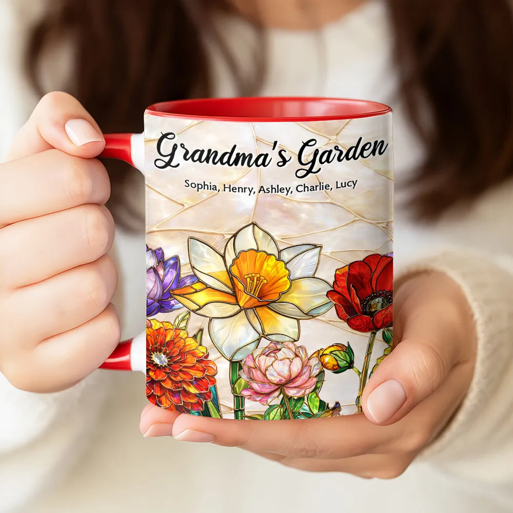 Personalized Grandma's Garden Stained Glass Style Mug, Floral Keepsake for a Unique Gift for Grandma or Mom