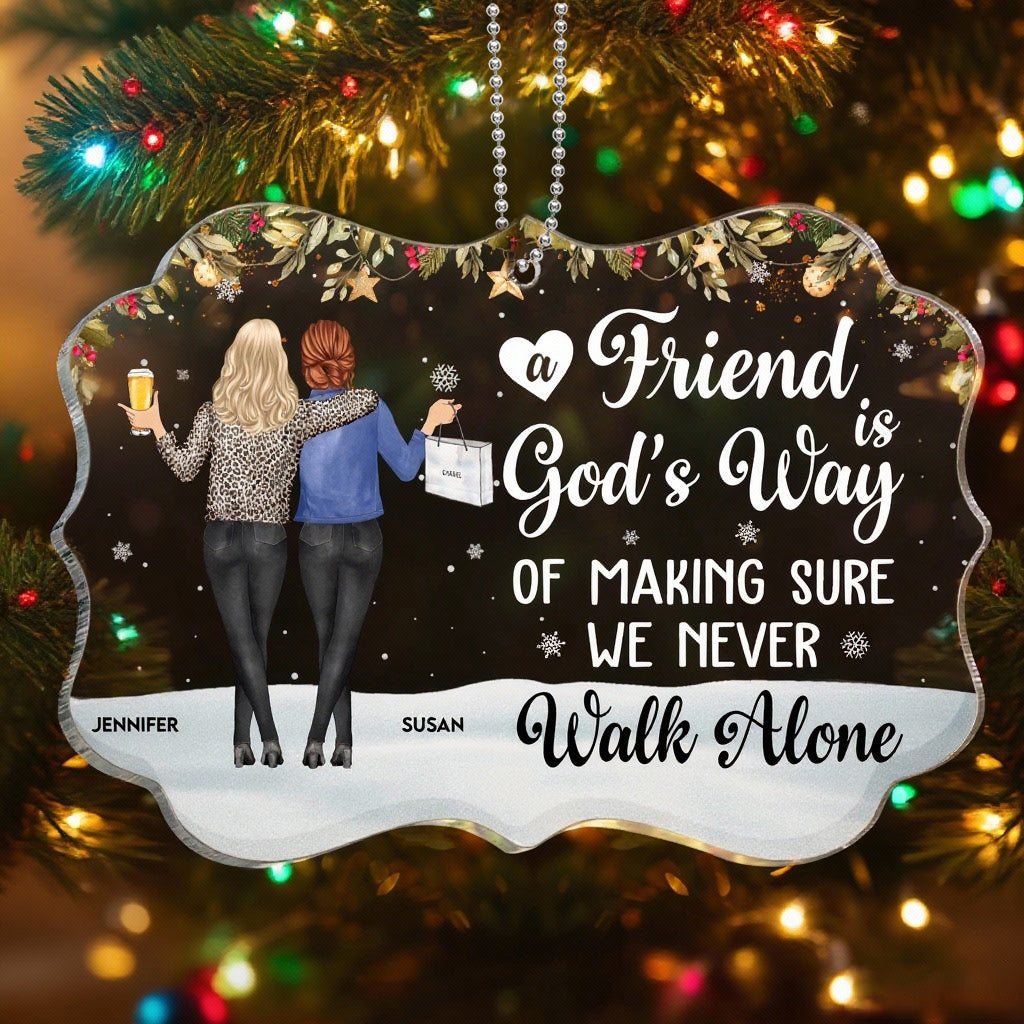 Acrylic Ornament with Friend Illustration and Quote, Christmas Tree Decoration for Besties