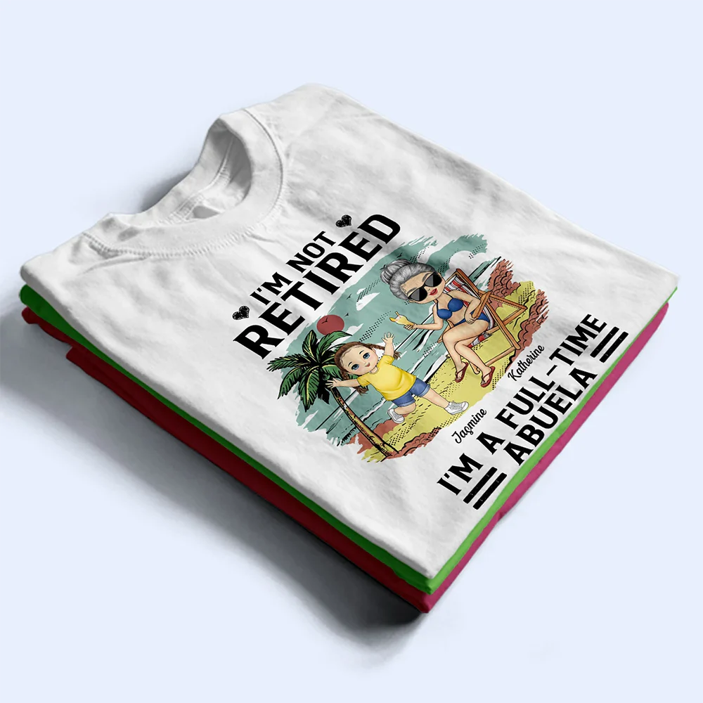 Full-Time Grandma on Vacation Classic Tee – Personalized Family Shirt with Names and Tropical Scene