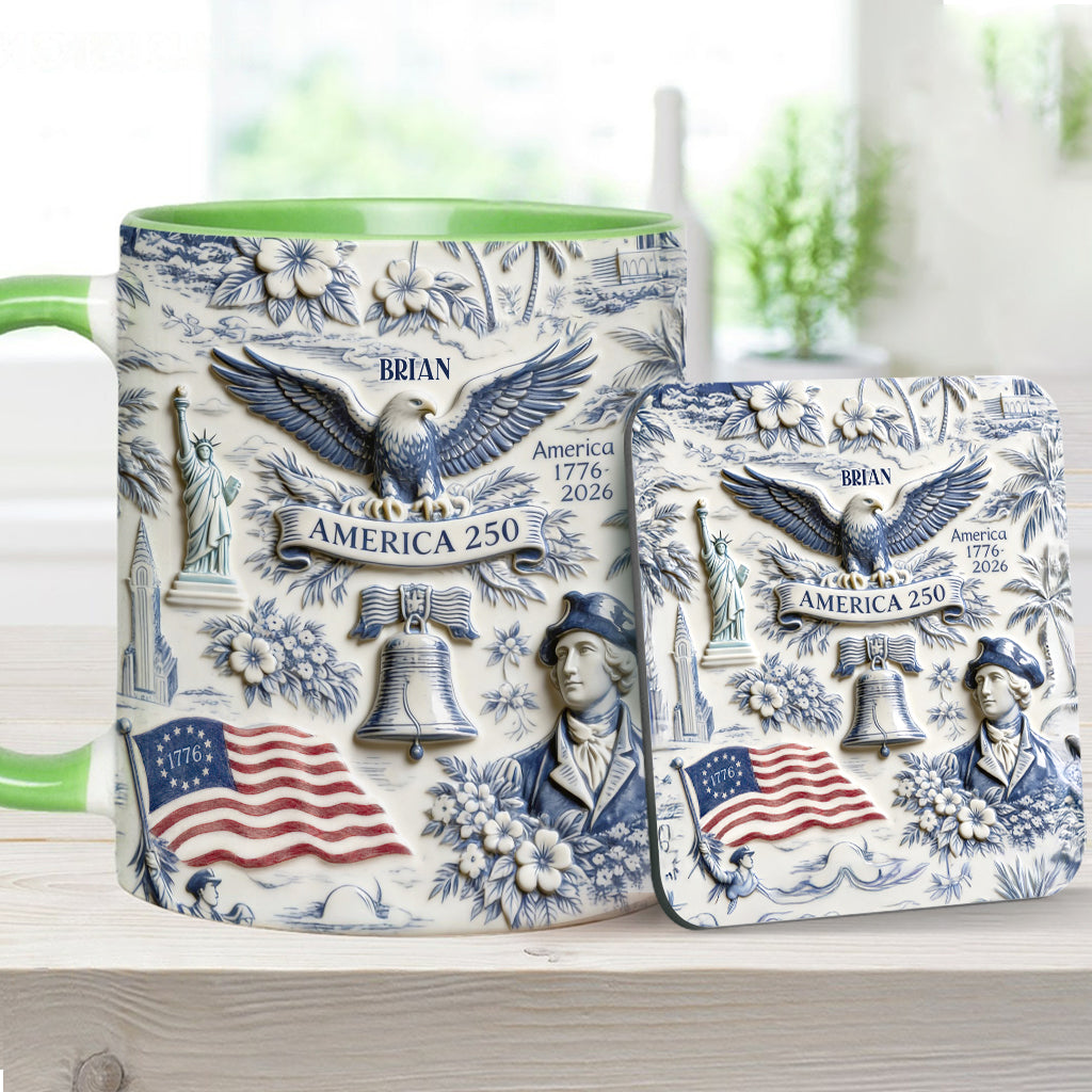 250 Years of America 1776–2026 Vintage Patriotic - Personalized Independence Day/ 4th of July Accent Mug & Coaster