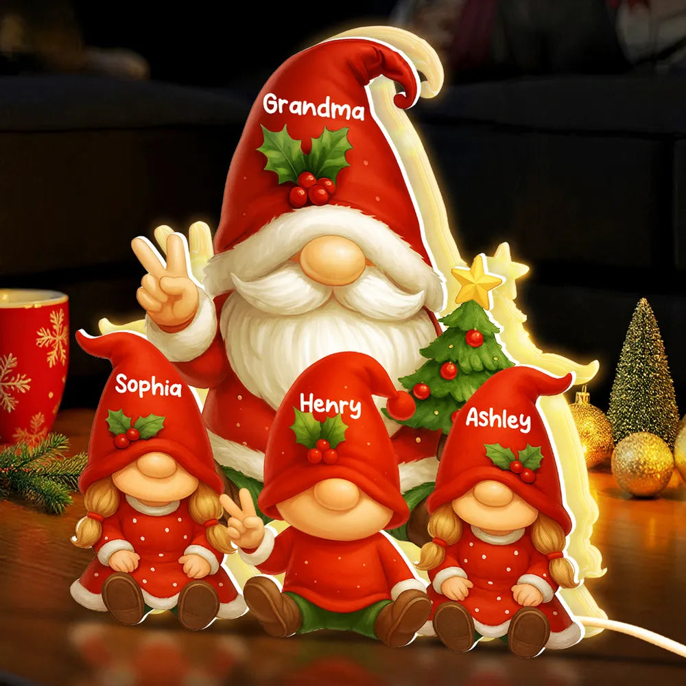 Personalized Acrylic Light Box for Grandma with Grandkids Gnomes, Cozy Christmas Decor & Unique Holiday Gift