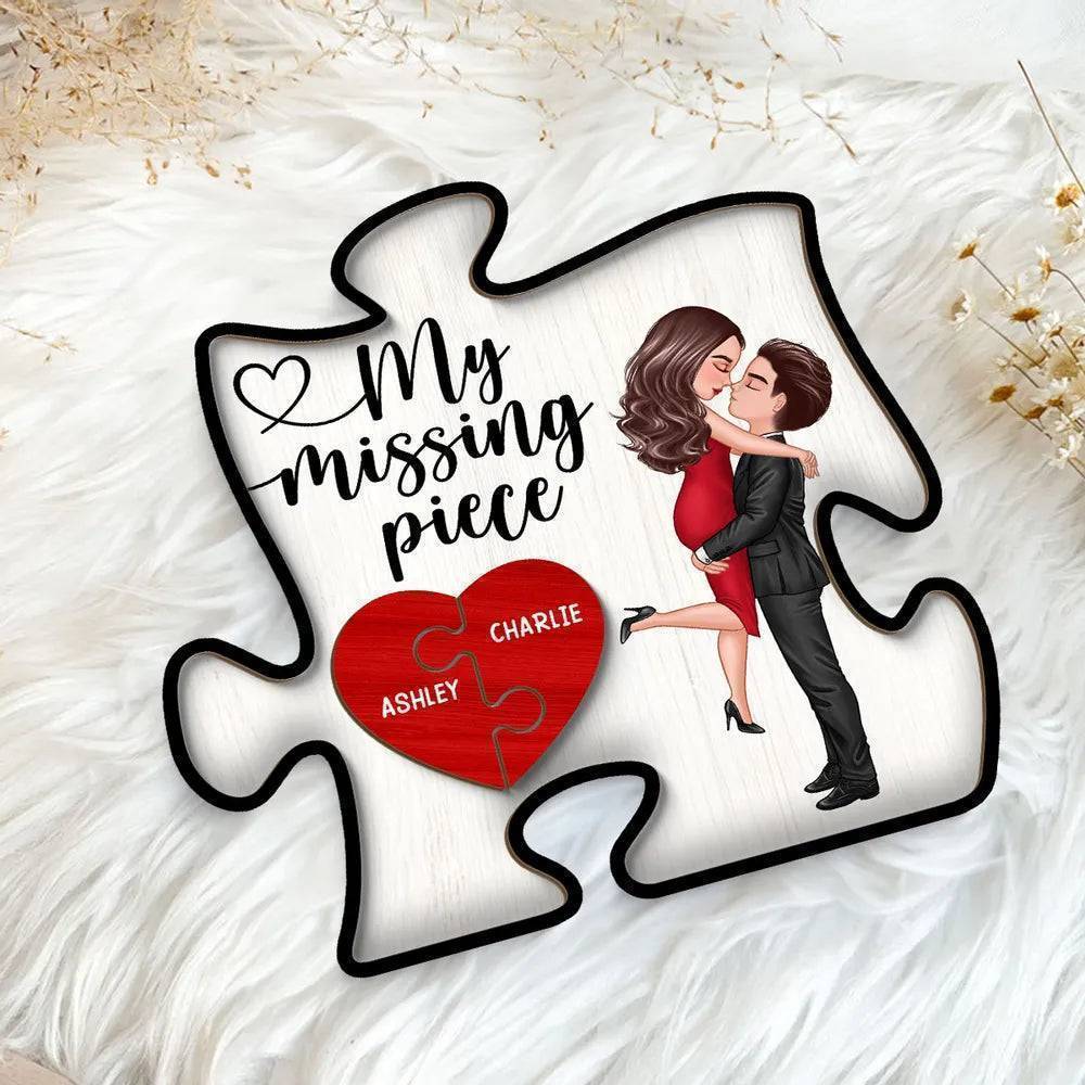 Embrace of Love - 'My Missing Piece' Personalized Puzzle Heart 2-Layer Wooden Plaque - Romantic Valentine's & Anniversary Gift for Couples