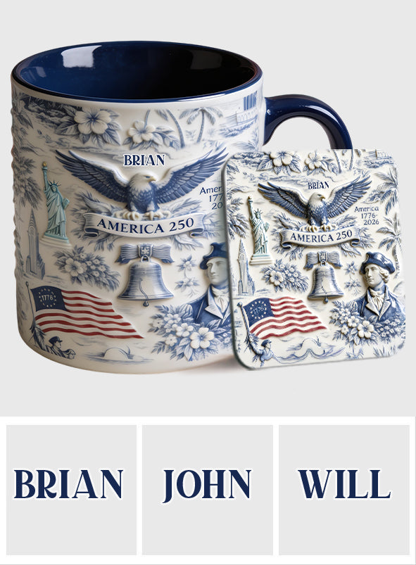 250 Years of America 1776–2026 Vintage Patriotic - Personalized Independence Day/ 4th of July Accent Mug & Coaster