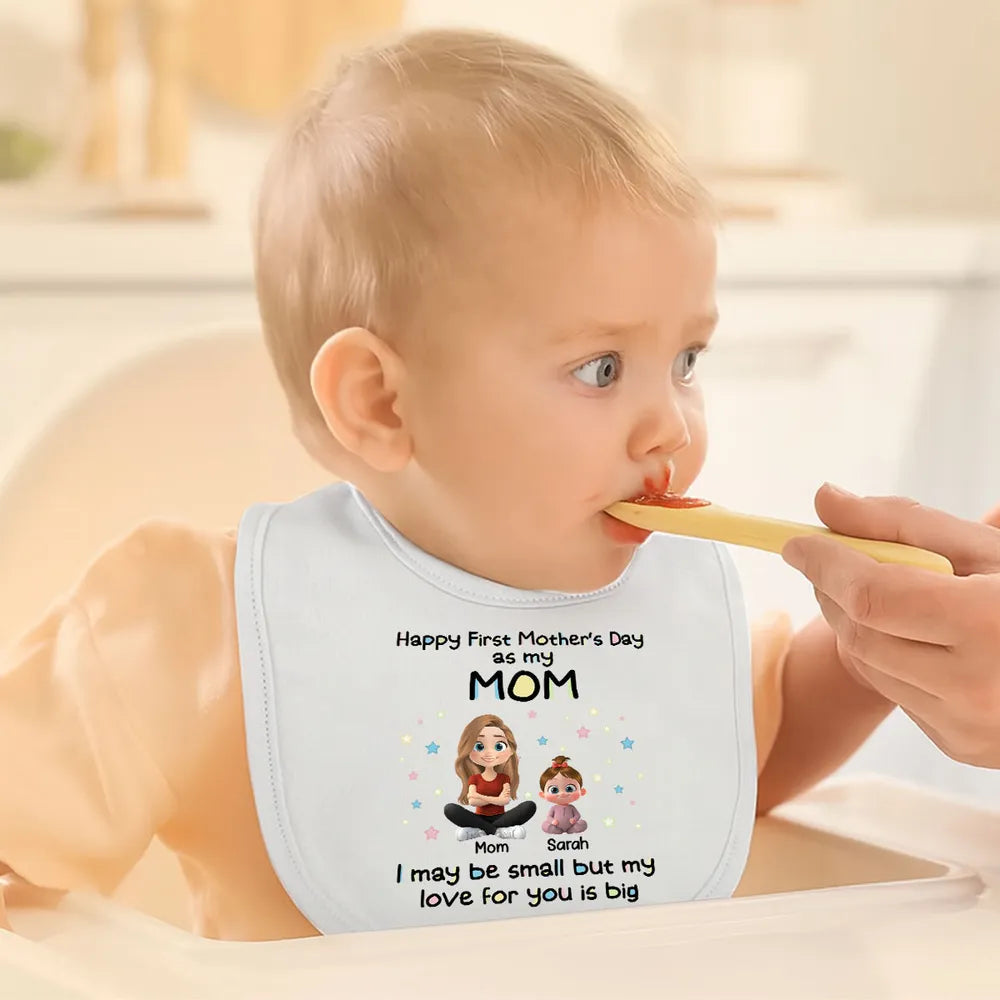 Cotton Baby Bib Personalized First Mother's Day Gift from Baby to Mom Sweet Keepsake with Cute Mom and Baby Art