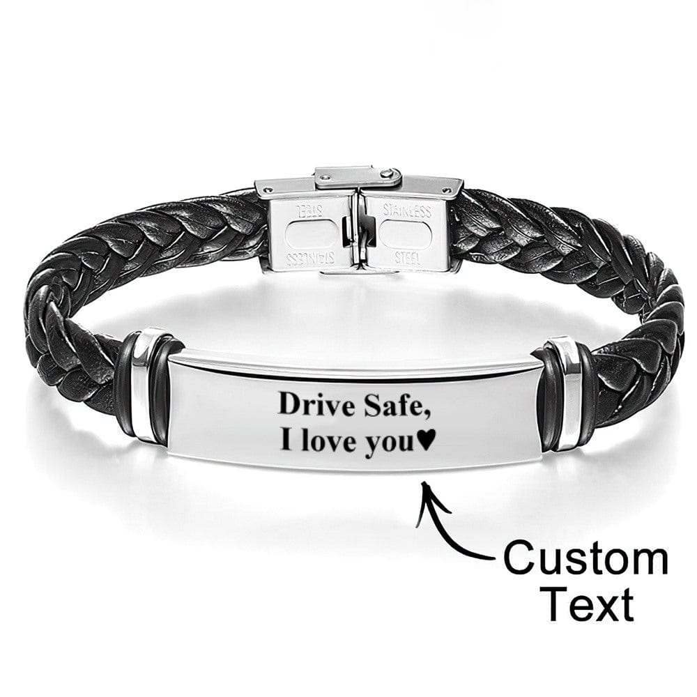 Any Text/ Message/ Name... - Personalized Engraved Leather Bracelet