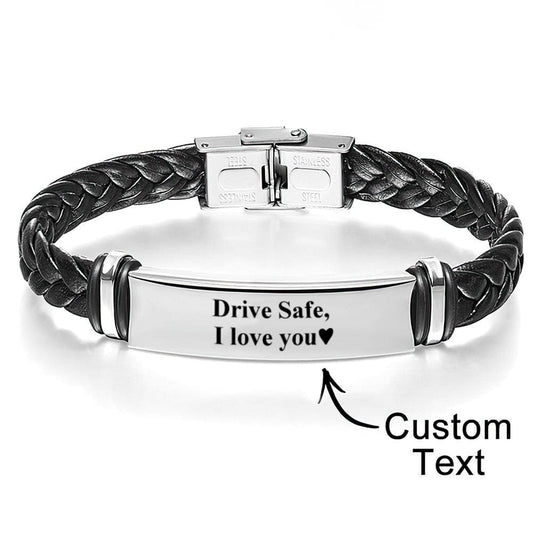 Any Text/ Message/ Name... - Personalized Engraved Leather Bracelet