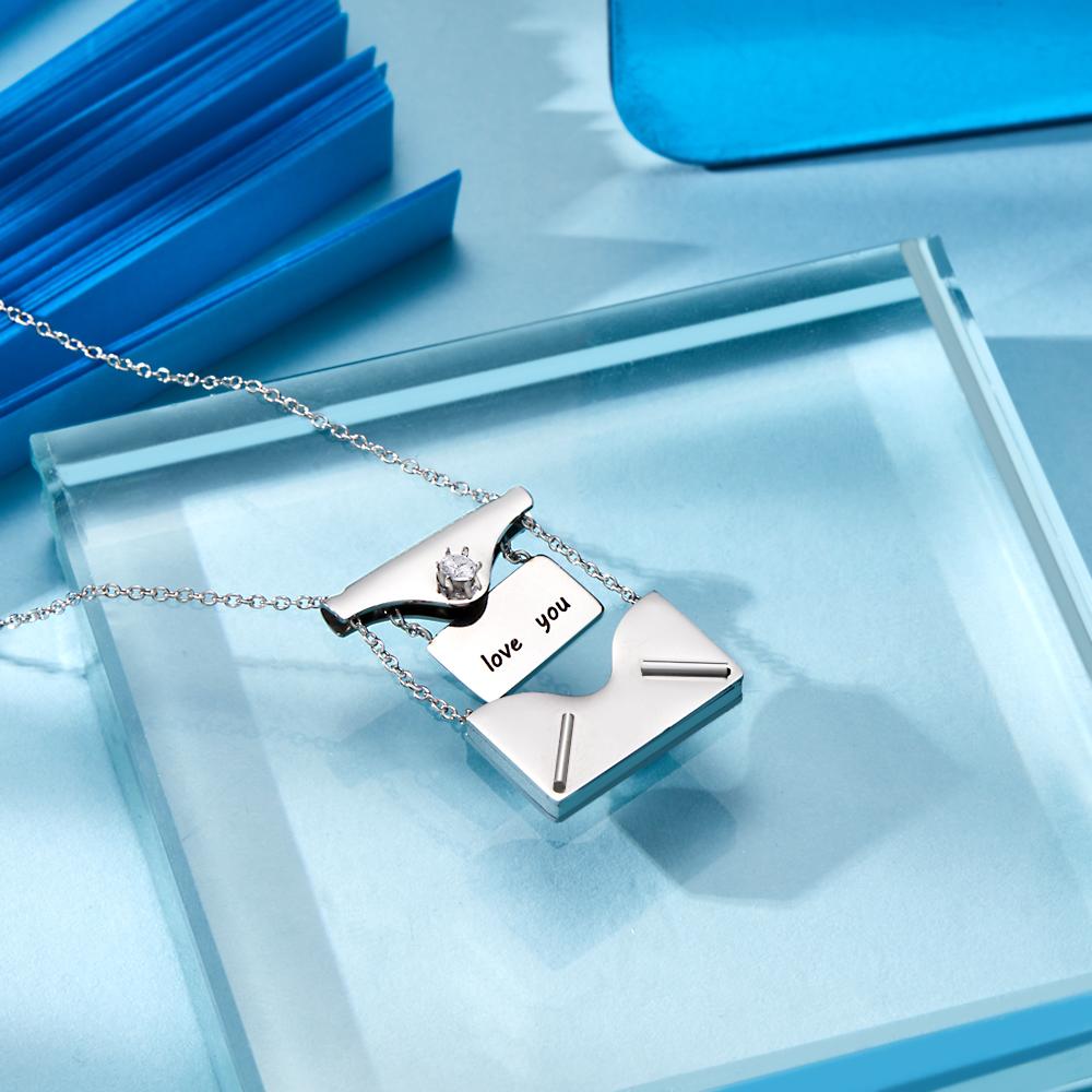 Any Text Letter - Personalized Couple Engraved Necklace Envelope Letter