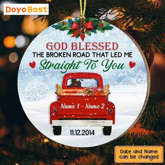 “God Blessed” Red Truck Wooden Ornament – Romantic Christmas Gift for Couples