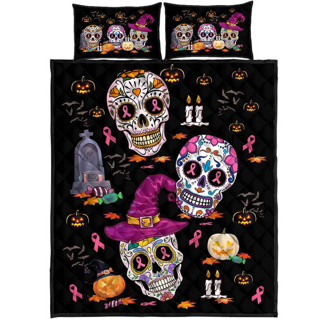 Happy Halloween - Breast Cancer Awareness Quilt Bed Set