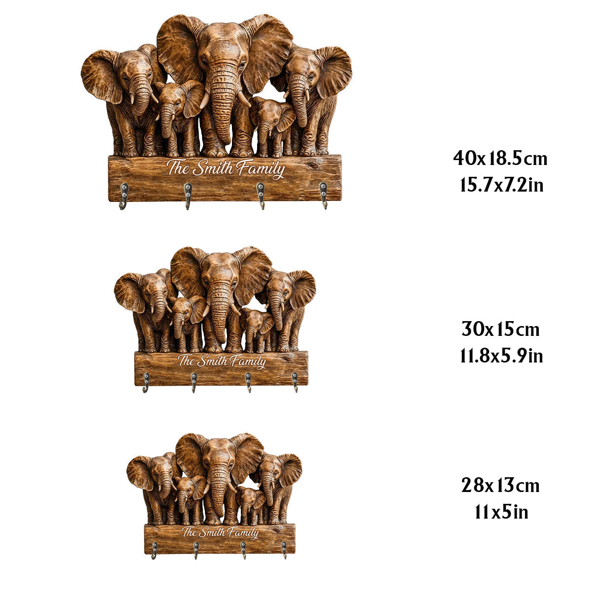 Elephant Family - Personalized Elephant Custom Shaped Hanging Rack