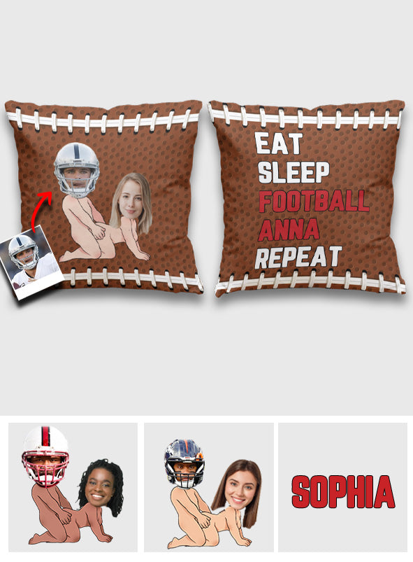 Eat Sleep Football You Repeat - Personalized Football Throw Pillow