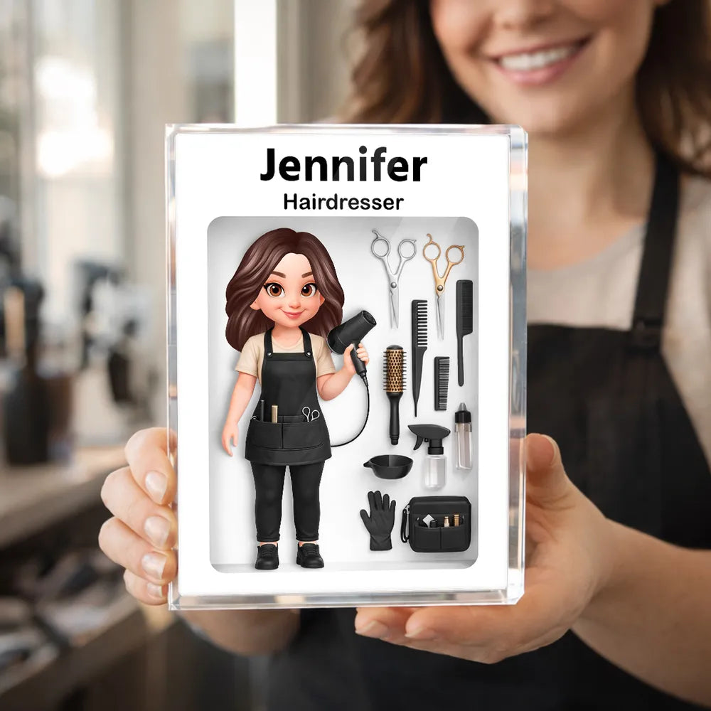 Personalized Rectangle Acrylic Block Plaque Hairdresser Salon Tool Illustration Desk Decor - Unique Gift for a Stylist