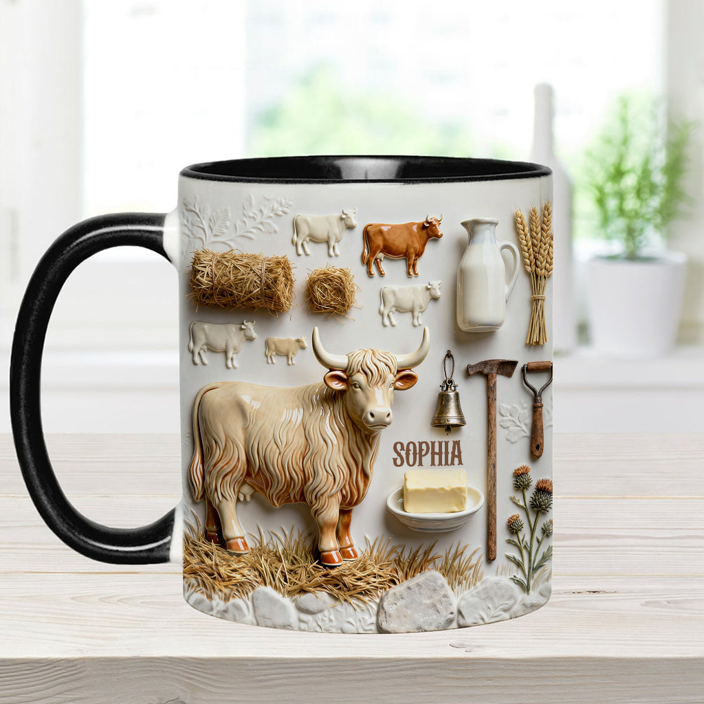 Cute Highland Cows - Personalized Highland Cow Accent Mug & Coaster