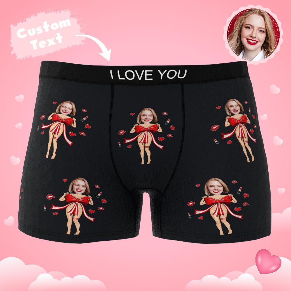 Custom Photo Boxer Red Bow AR View - Personalized Couple Men's boxer briefs