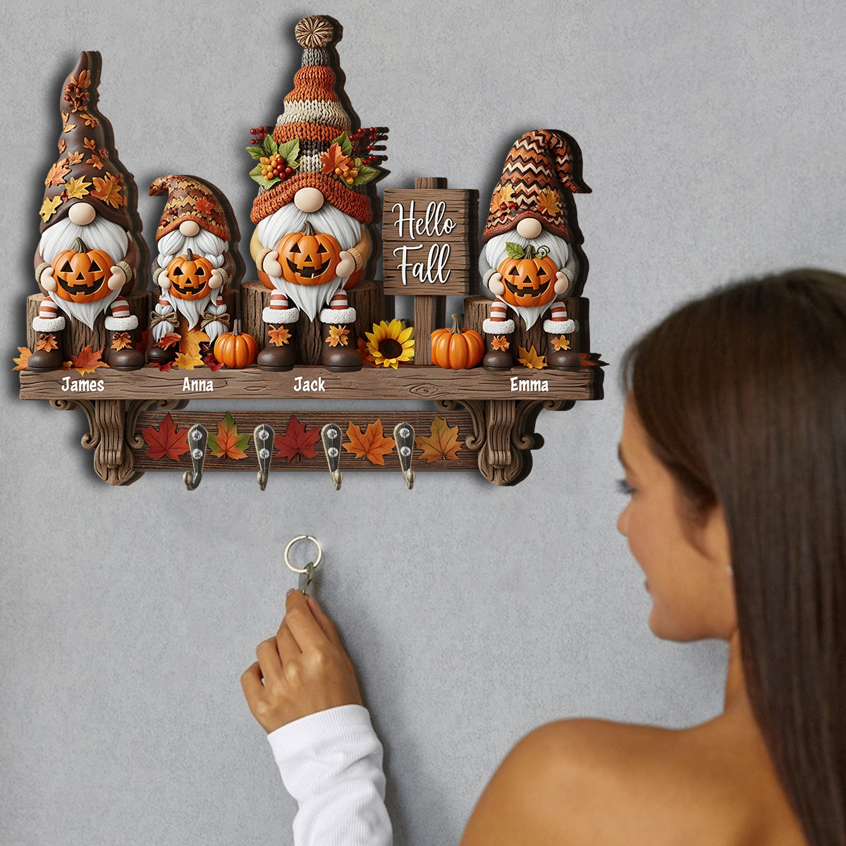 Hello Fall - Personalized Family Custom Shaped Key Rack