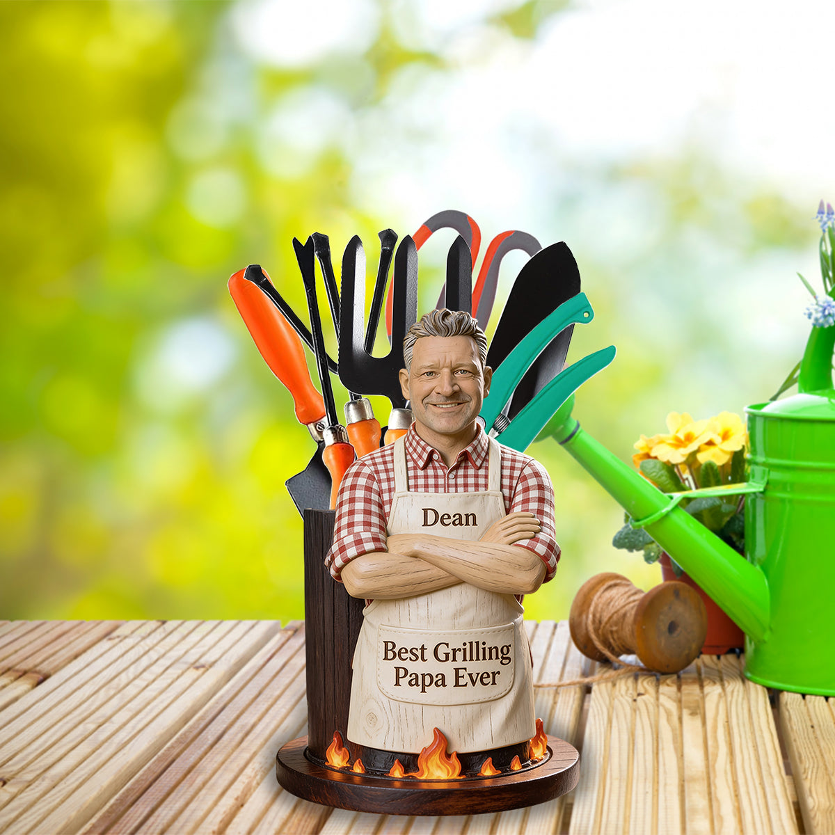 Best Dad Ever - Personalized Wooden Grilling Utensils Holder