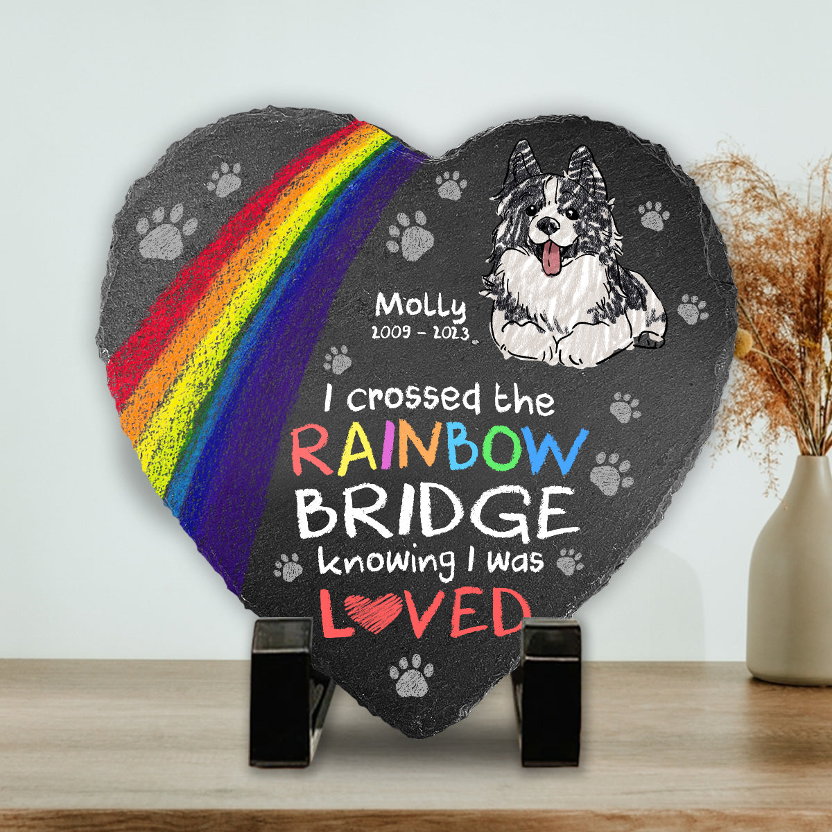 I Crossed The Rainbow - Dog gift for who lose dog, who lose cat - Personalized Heart Shaped Stone