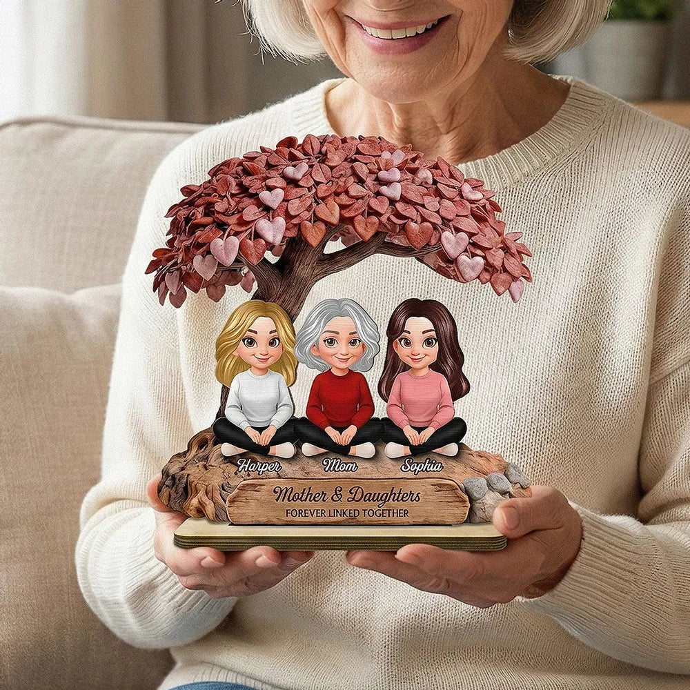 Personalized 2-Layer Wooden Plaque Heart Tree Family Scene for Mom, A Unique Mother's Day Gift With Sentimental Value