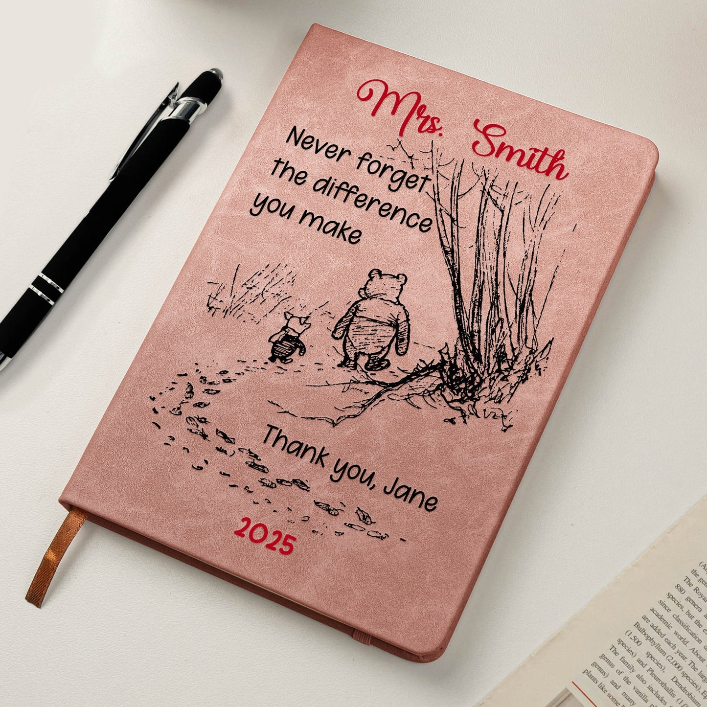 Custom Leather Journal for Appreciation – Sweet Walking Friends Design, Meaningful Gratitude Gift for Someone Who Makes a Difference