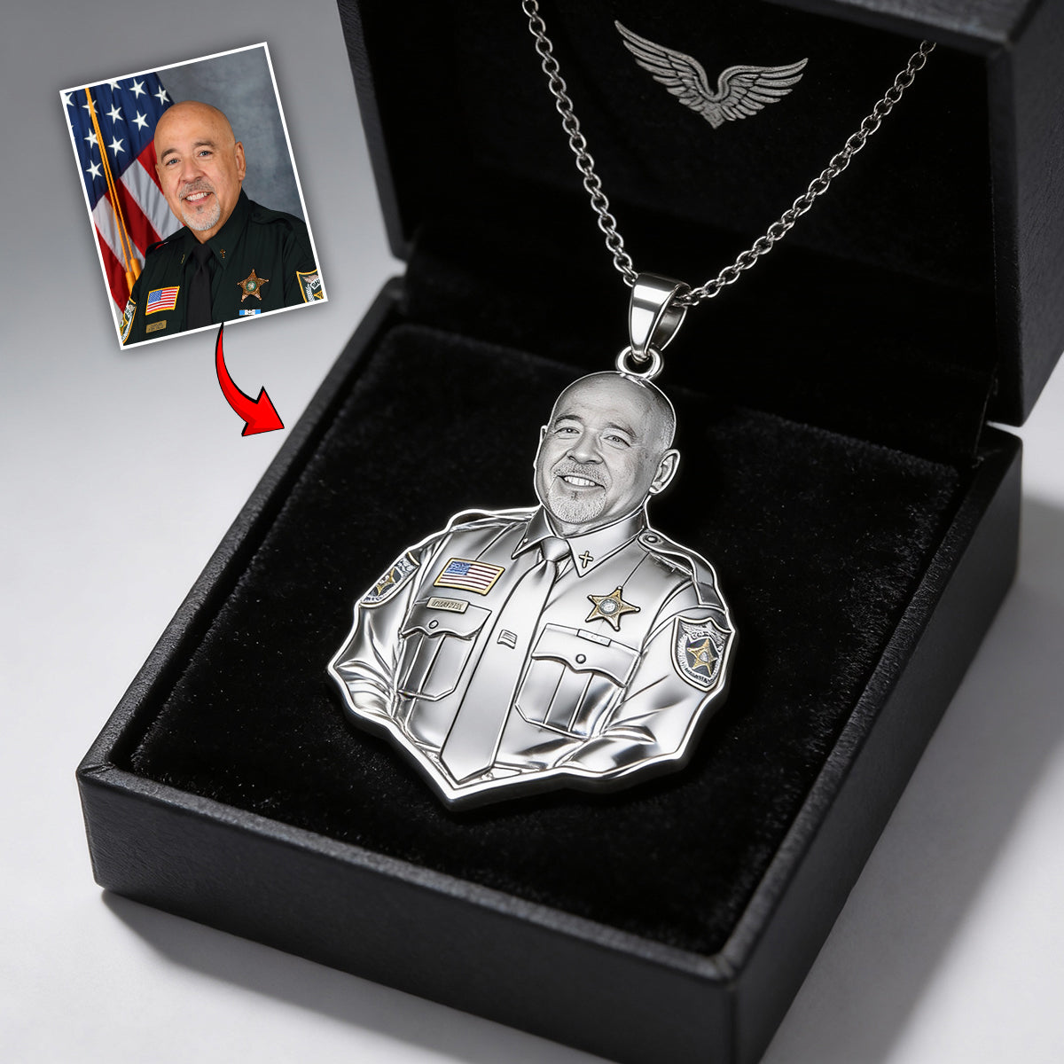 Firefighter, Police...Any Job - Any Photo - Personalized Firefighter Shaped Metal Pendant Necklace
